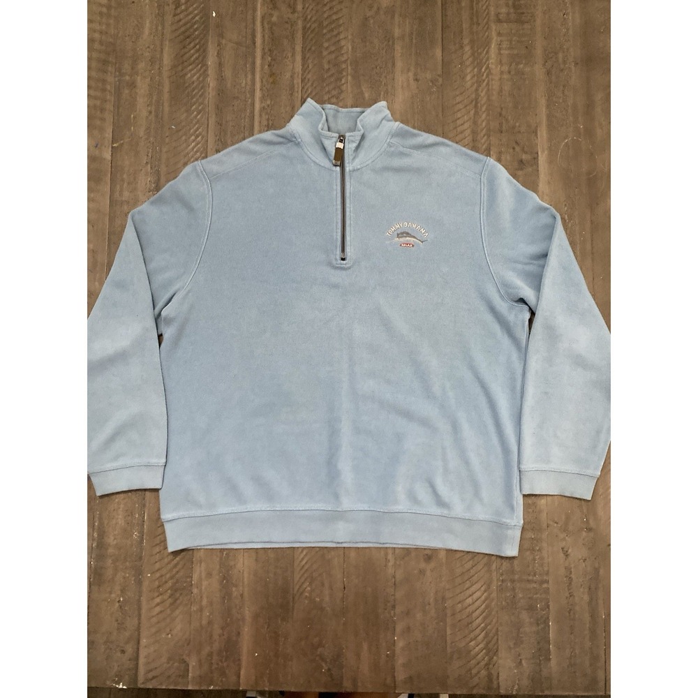 Tommy Bahama Sweater Mens XL Blue Pullover Relax Marlin Logo 1/4 Zip